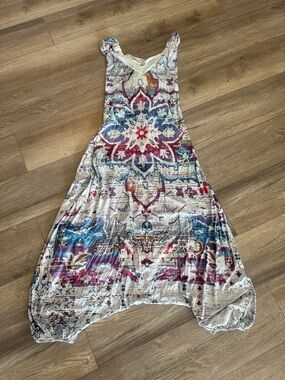 Boho Elephant Print 2-in-1 Harem Jumpsuit Pants Blue Teal XXL